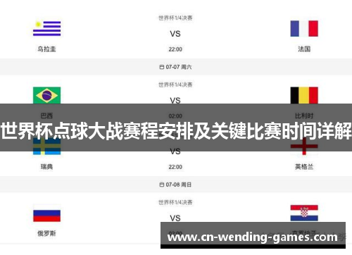 世界杯点球大战赛程安排及关键比赛时间详解